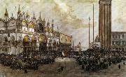 Luigi Querena The People of Venice Raise the Tricolor in Saint Mark's Square Sweden oil painting reproduction